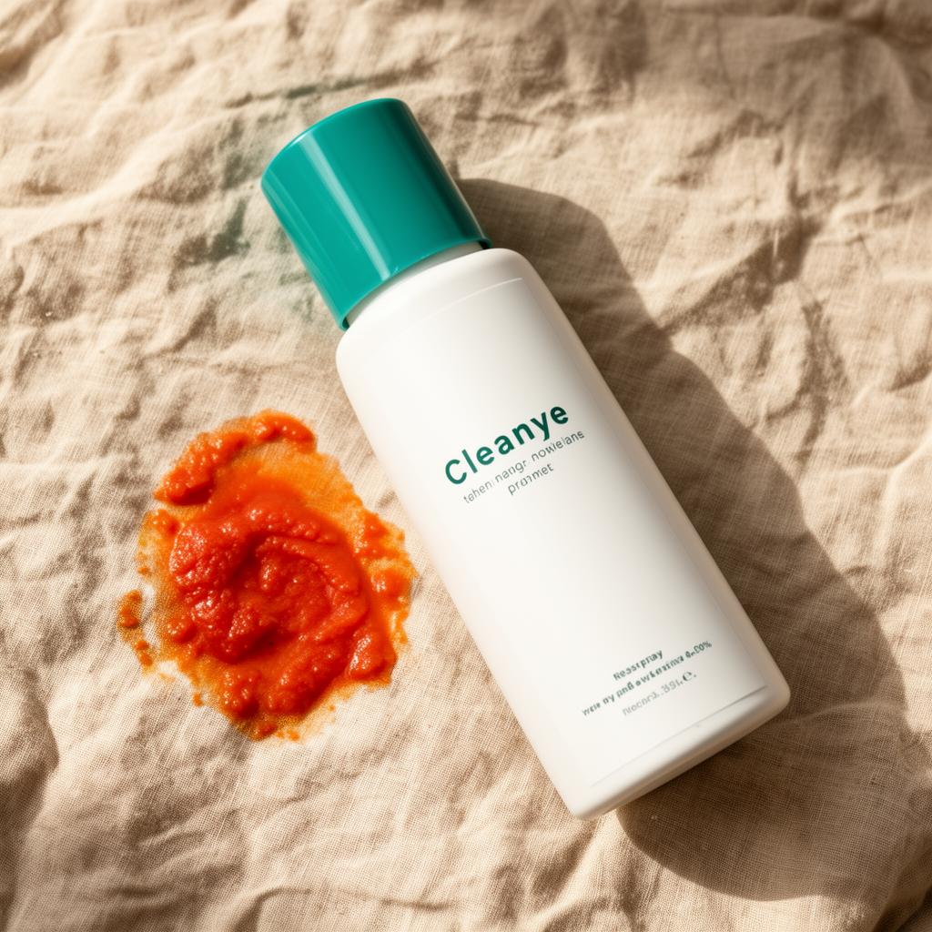 Bottle next to a tomato stain