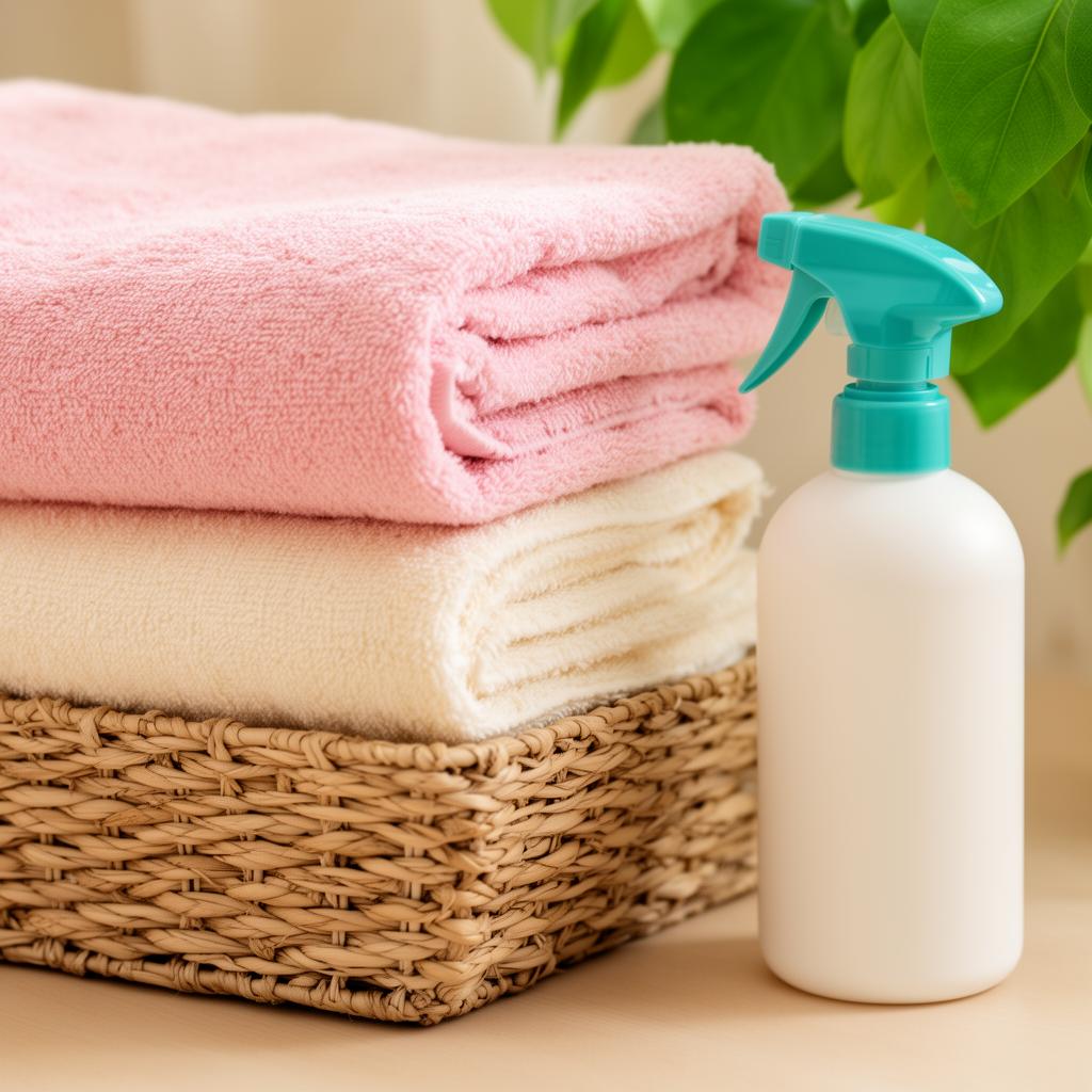 Folded towels with Cleanye bottle